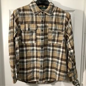 Men's Tan and Brown Plaid Button-Down Shirt size medium NWT.